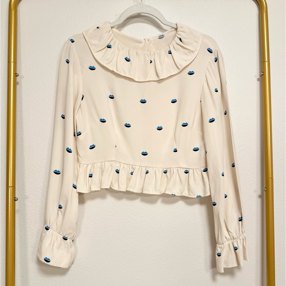 Lykke Wullf Vintage Lips Kirstie Ruffle Top Women’s Sz M blouse - Picture 3 of 9